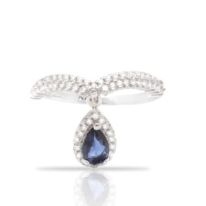 טבעת עם אלמנט טיפה נופל משובצת זרקן כחול וזירקונים