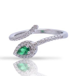 טבעת כסף טיפה עם זרקן ירוק