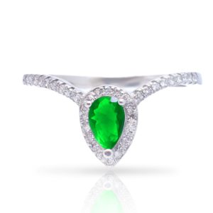 טבעת כסף אלמנט טיפה שיבוץ ירוק