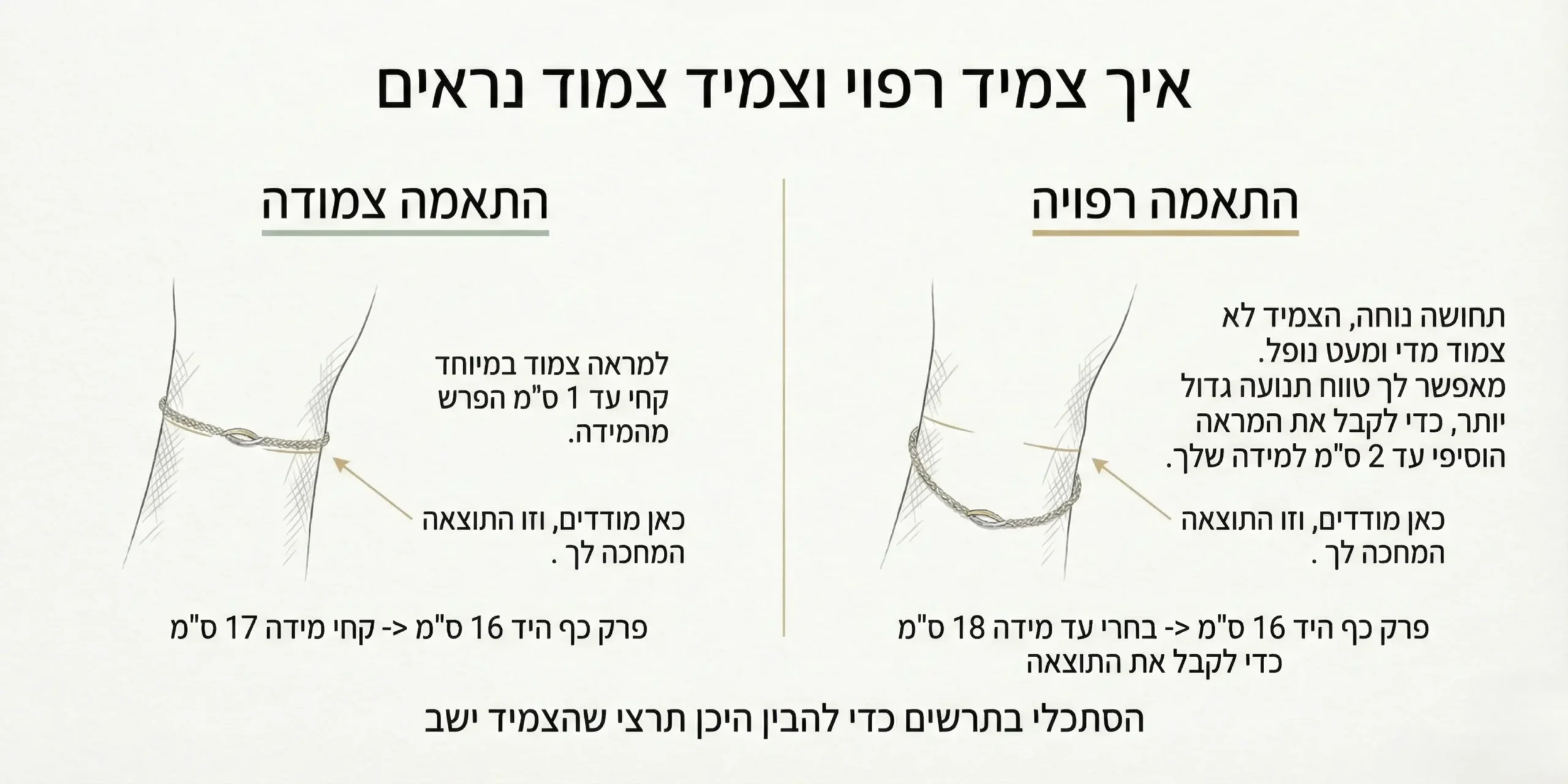 תמונה שמראה איך צמיד רפוי וצמיד צמוד נראים