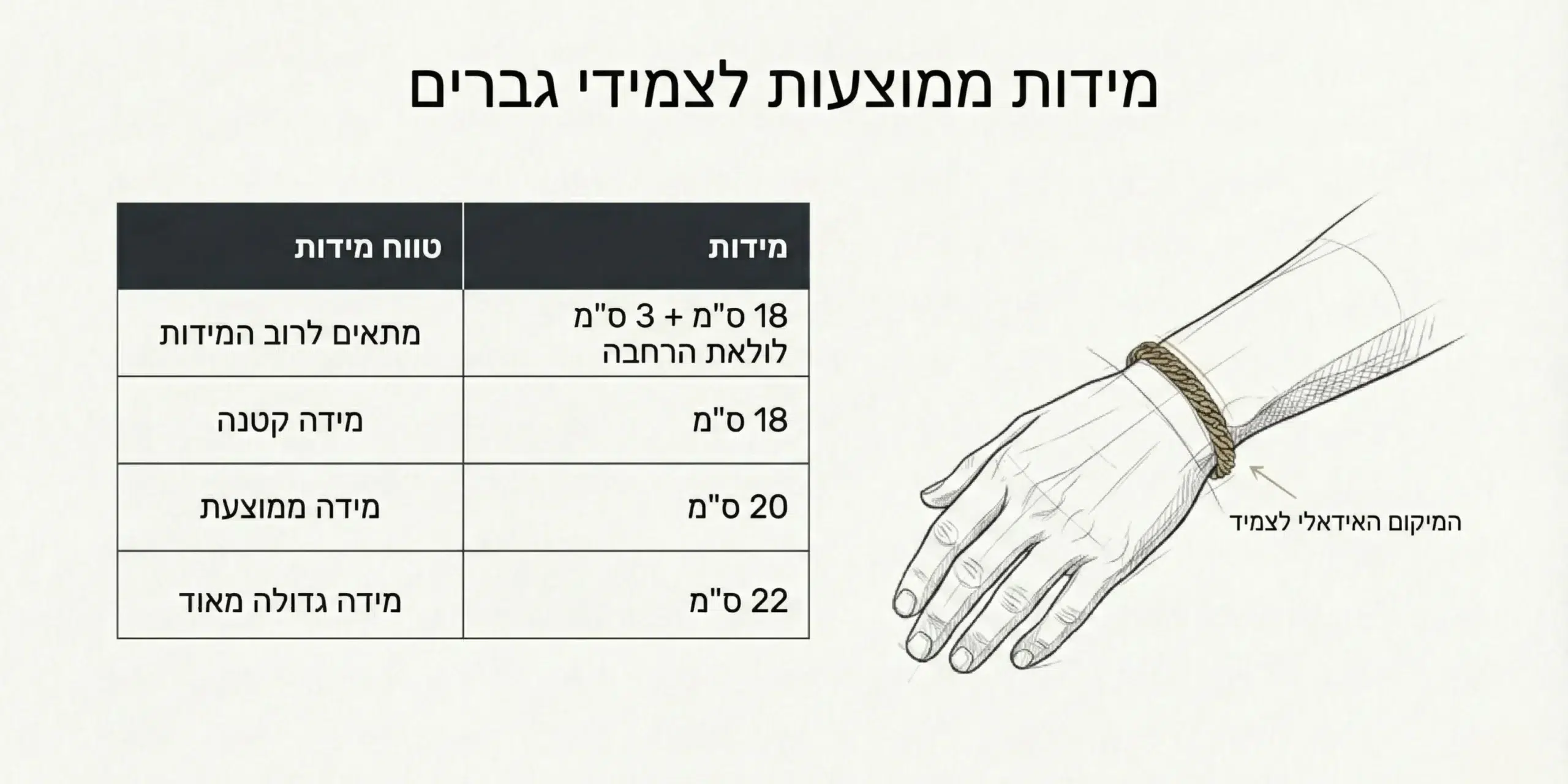 תמונה של מידות ממוצעות לצמידי גברים